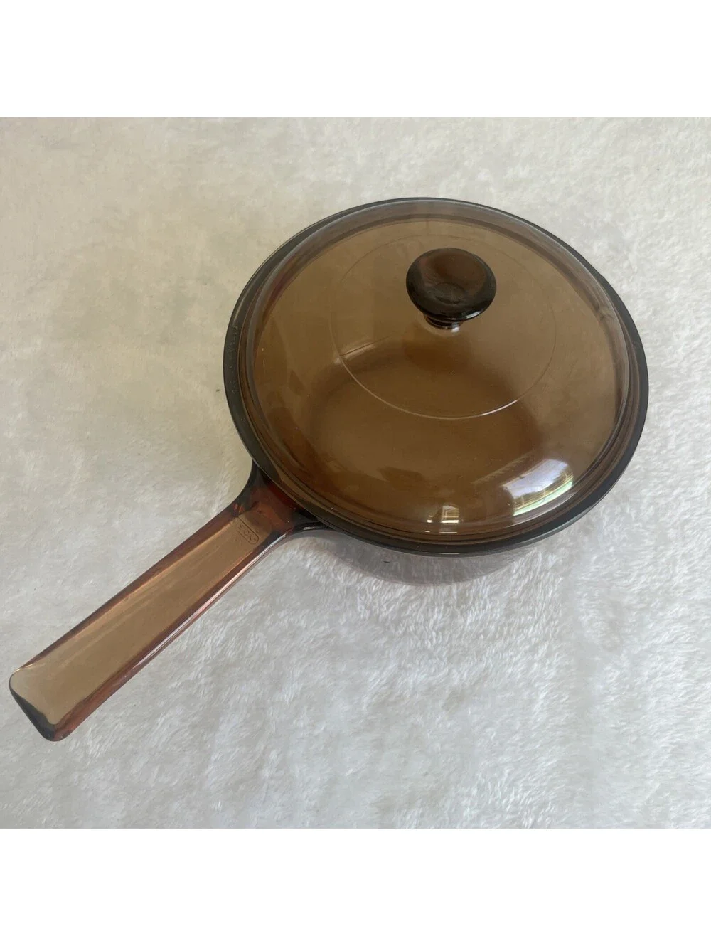 VINTAGE VISIONS CORNING Amber Glass 1.5L Saucepan With Lid 7 Inch. Great Quality
